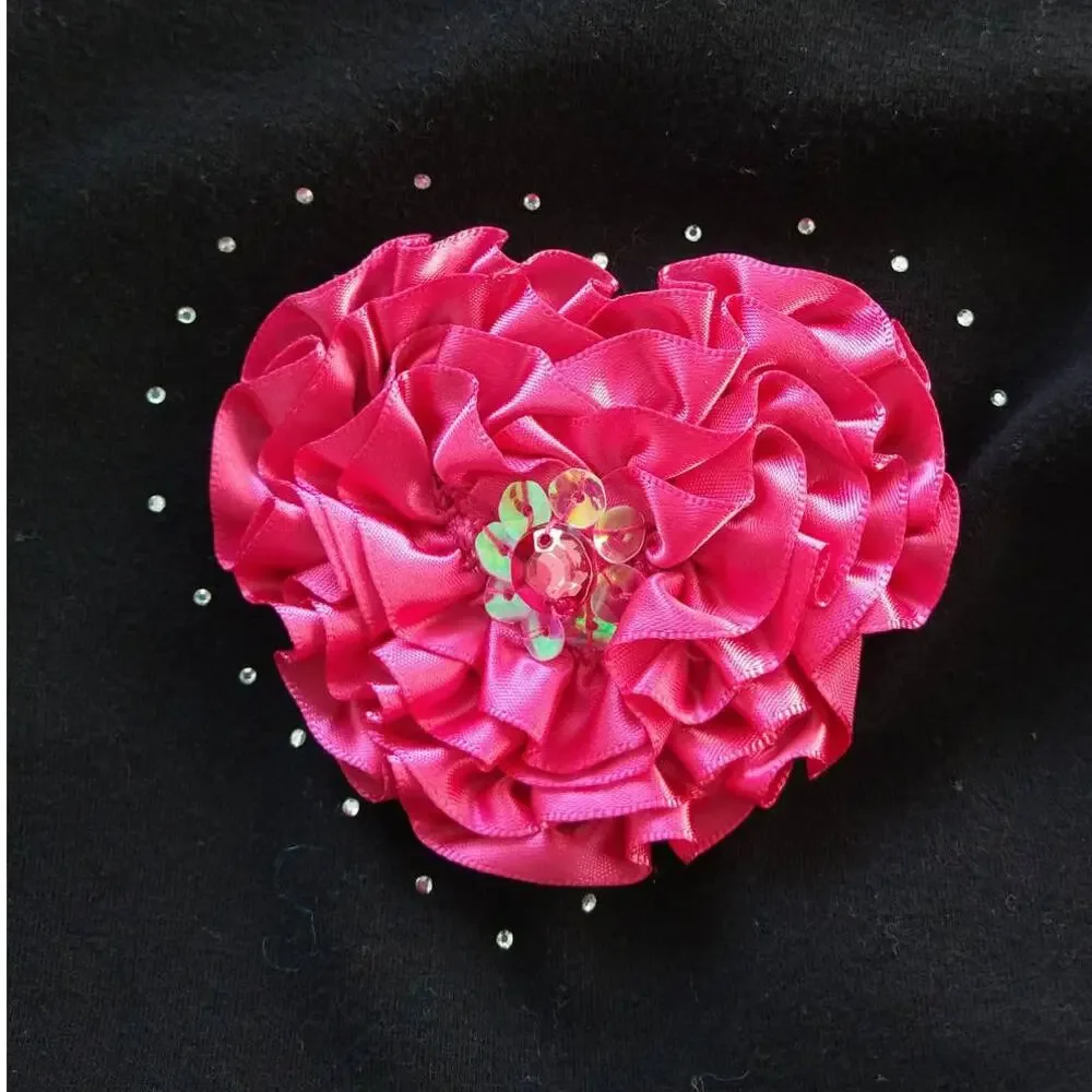Bonnie Jean Party Dress Ruffles Short Sleeves Rhinestones Sequins Pink Black 4T - Picture 2 of 6